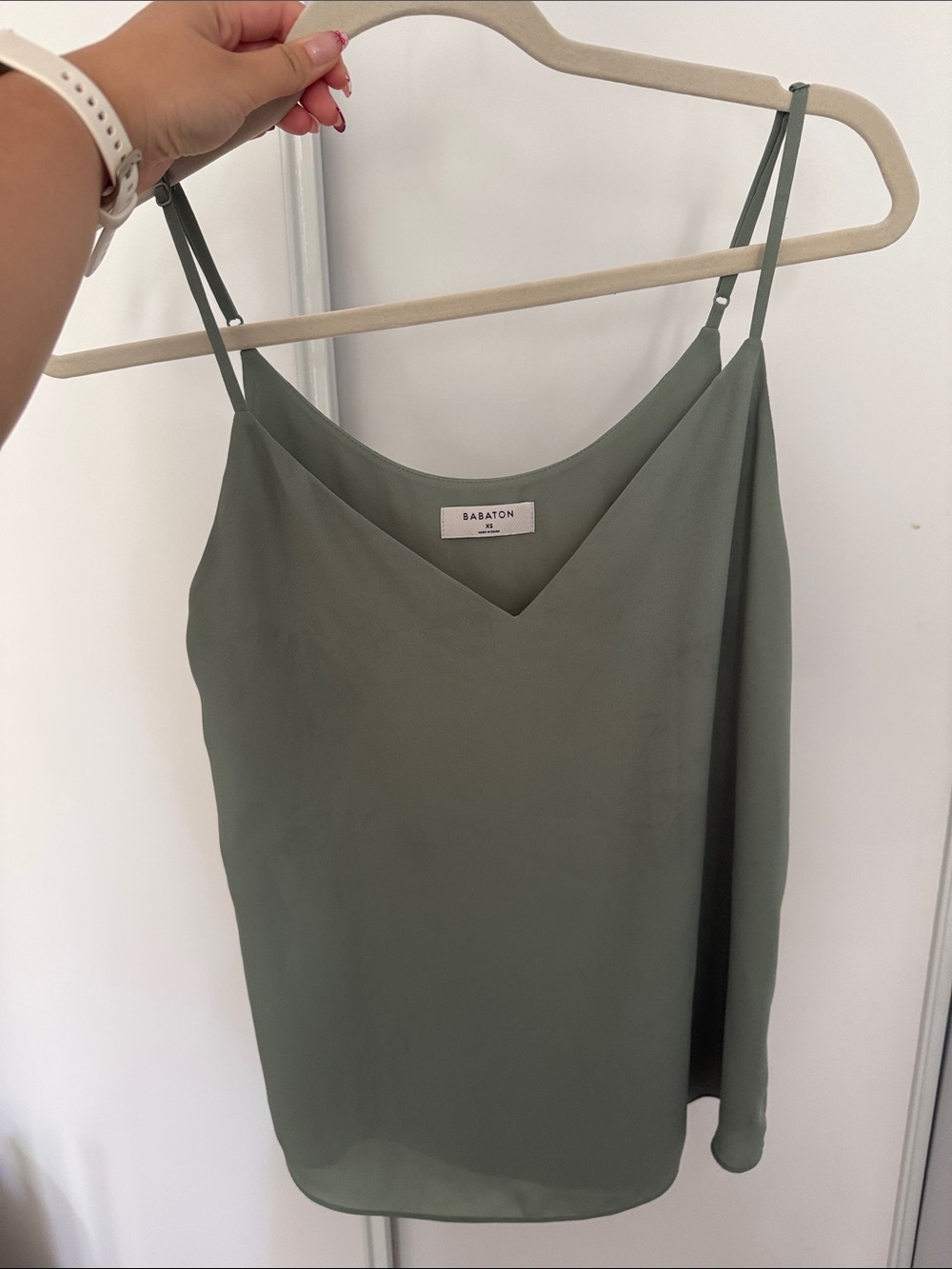 Babaton Sage Green Silk V-Neck Cami